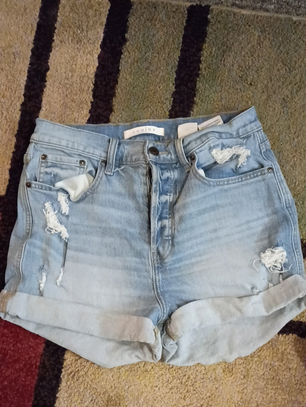 eunina Light Blue Distressed Denim Jean Shorts
